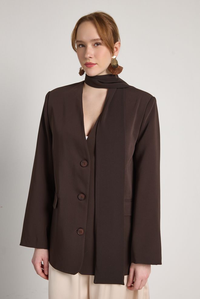 First Angels Jaqueta Castanha Blazer Single Breasted Roupas por atacado Modesto