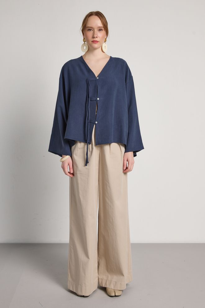 First Angels Μπουφάν Wrapover Σε Μπλε Μαρέν Με Μεγάλο Μέγεθος Χονδρικό εμπόριο ενδυμάτων Απλό