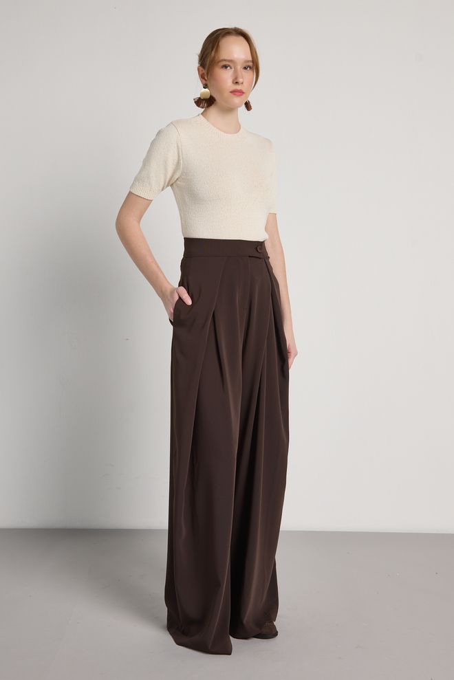 First Angels Brown Elegant Formal Vintage Casual Retro Palazzo Pants Wholesale Clothing Polyester