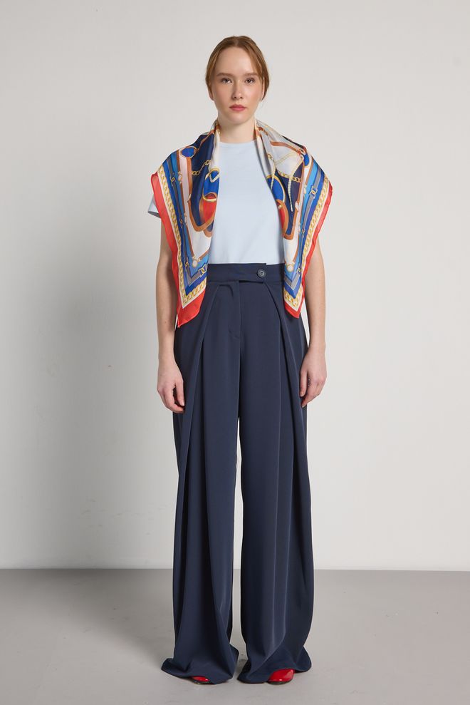 First Angels Navy Blue Palazzo Pants Wholesale Clothing Polyester