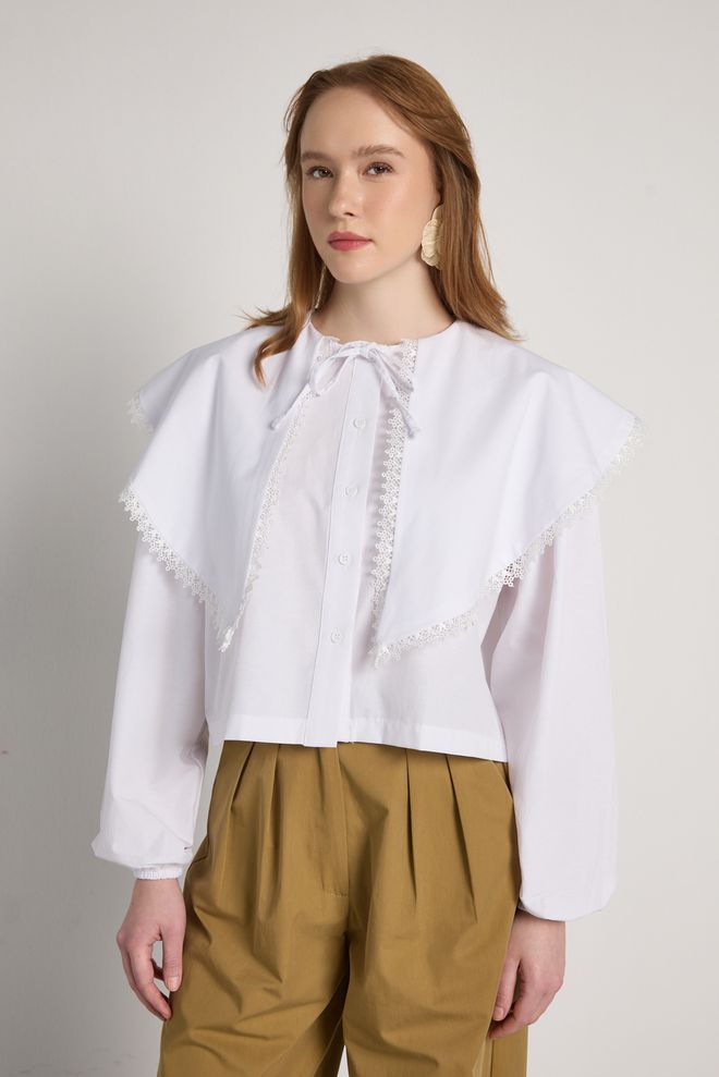 First Angels Λευκό Ρετρό Κομψό Πουκάμισο Χονδρικό εμπόριο ενδυμάτων Απλό