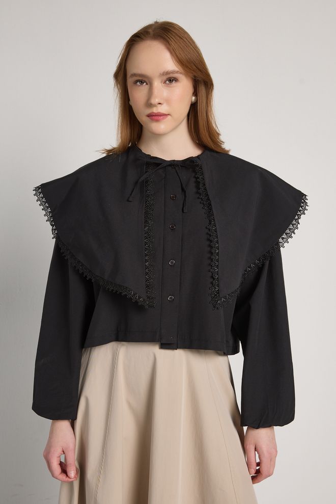 First Angels قميص أسود أنيق بأزرار للإغلاق ملابس بالجملة محتشم