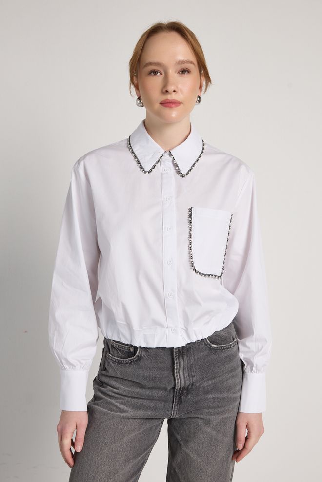 First Angels Chemise Blanche Avec Col En V Et Fermeture Boutonnée Vêtements en gros Été