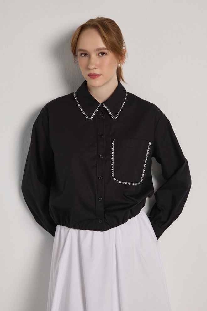 First Angels Cămașă Neagră Cu Guler Polo Și Nasturi Îmbrăcăminte cu ridicata Casual