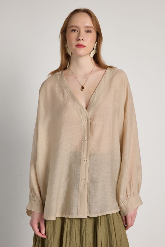 First Angels Μπεζ Casual Κομψό Απλό Πουκάμισο Χονδρικό εμπόριο ενδυμάτων Απλό