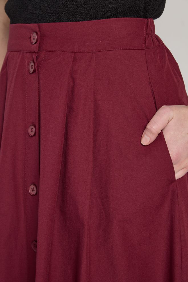 First Angels Fustă Maxi Flare Roșu Bordo Cu Închidere Cu Nasturi Și Buzunar Oblic Îmbrăcăminte cu ridicata Vară