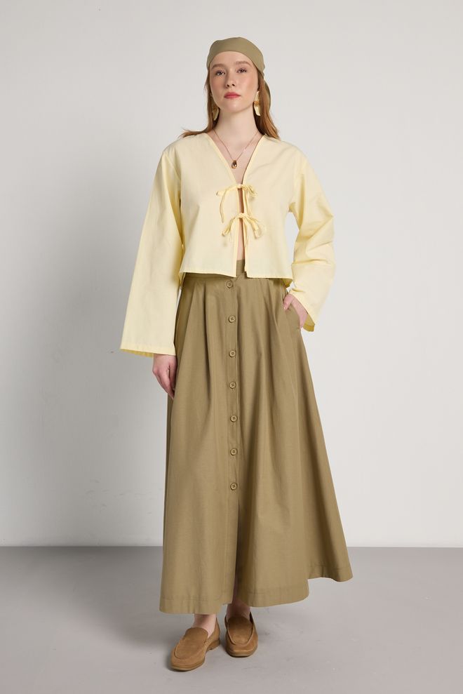 First Angels Fustă Kaki Maxi Cloș Cu Talie Înaltă Și Nasturi Îmbrăcăminte cu ridicata 1