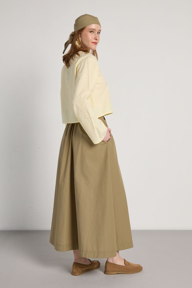 First Angels Fustă Kaki Maxi Cloș Cu Talie Înaltă Și Nasturi Îmbrăcăminte cu ridicata Vară