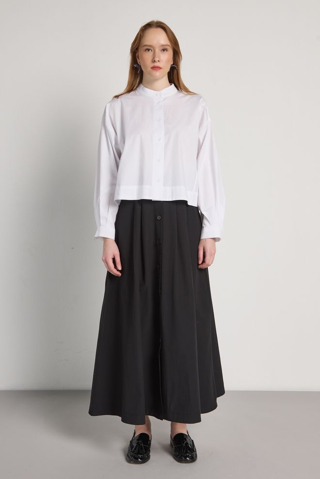 First Angels جيب أسود محتشم أنيق مكسي فليرد بخصر متوسط ملابس بالجملة محتشم