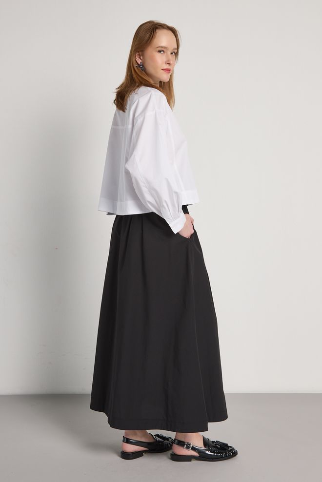 First Angels Fustă Neagră Modestă Elegantă Plisată Maxi Cu Talie Medie Îmbrăcăminte cu ridicata Vară