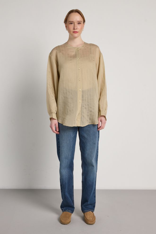 First Angels Beige Striped Casual Elegant Modest Shirt Wholesale Clothing 1