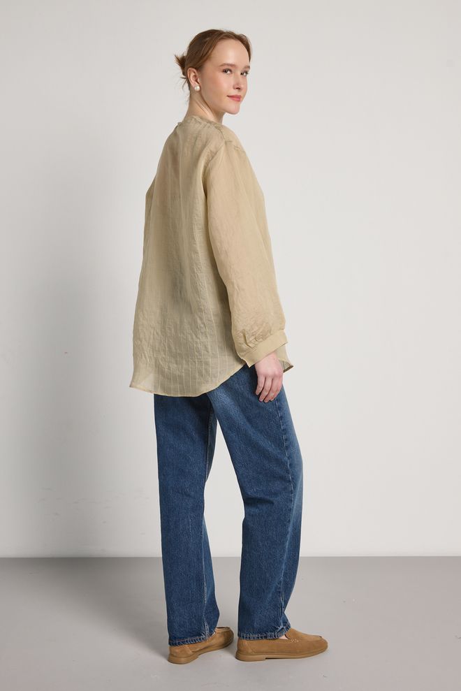 First Angels Beige Striped Casual Elegant Modest Shirt Wholesale Clothing Lounge