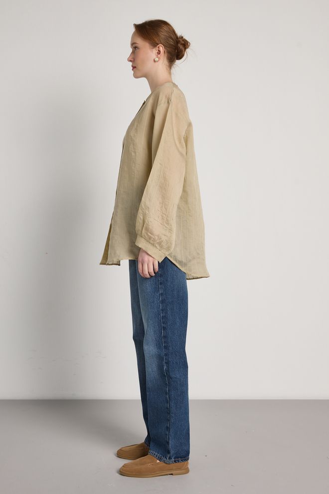 First Angels Beige Striped Casual Elegant Modest Shirt Wholesale Clothing Summer