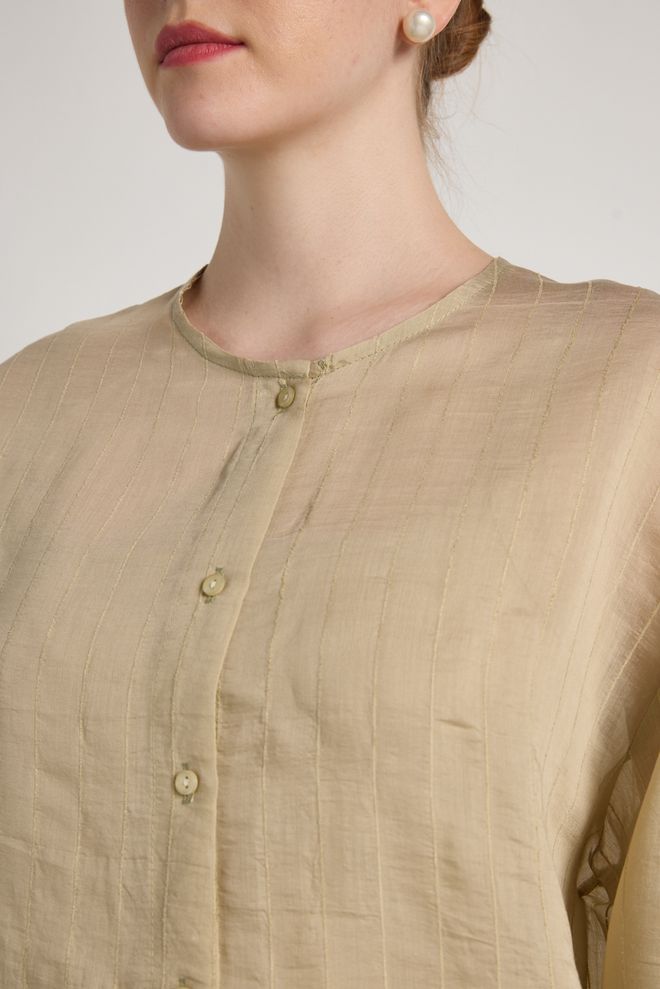 First Angels Beige Striped Casual Elegant Modest Shirt Wholesale Clothing Casual