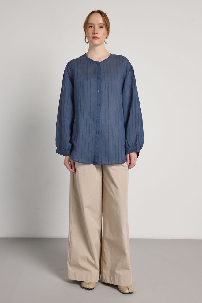 First Angels Navy Blue Striped Casual Shirt Wholesale Clothing 1