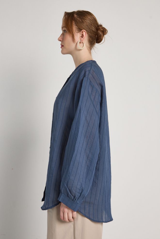 First Angels Navy Blue Striped Casual Shirt Wholesale Clothing Lounge