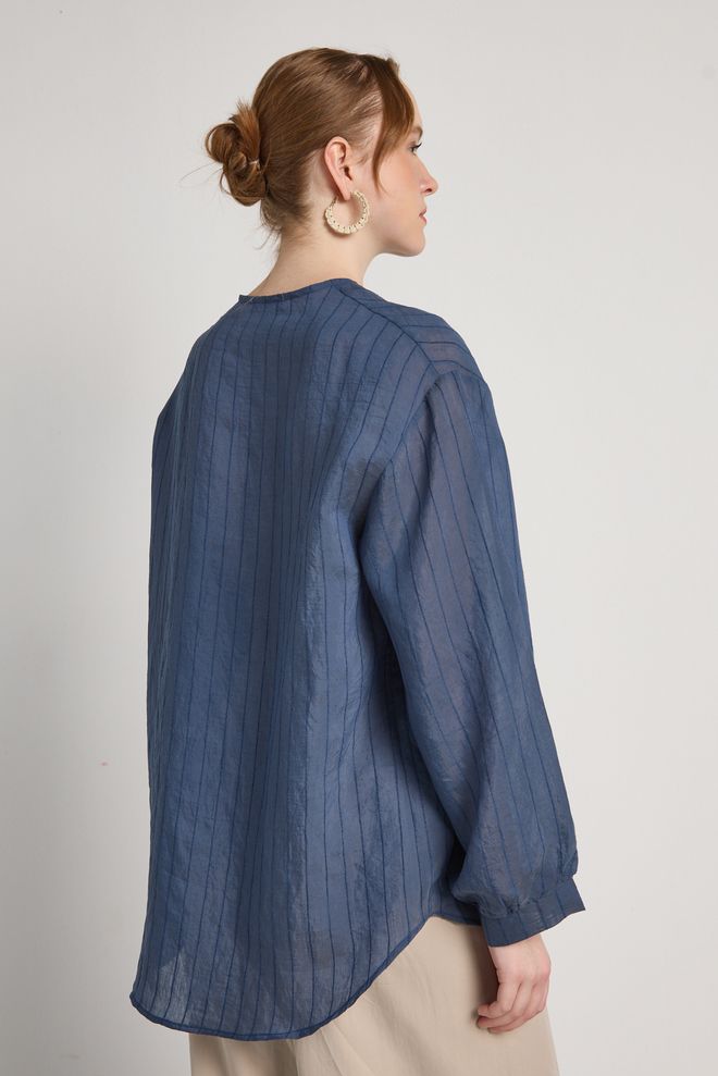 First Angels Navy Blue Striped Casual Shirt Wholesale Clothing Summer