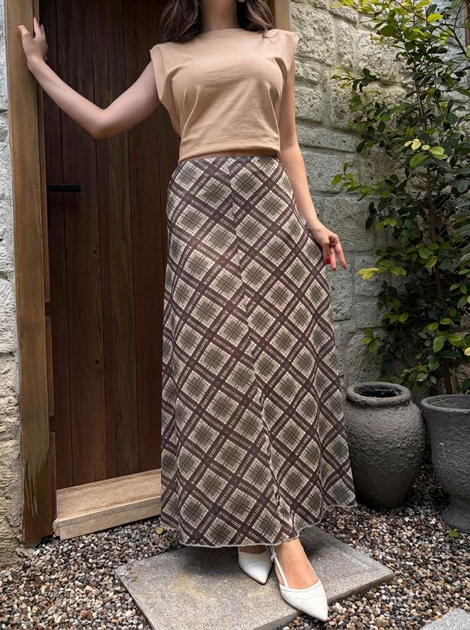 First Angels Fustă Maxi Maro Carouri Tip A Talie Înaltă Îmbrăcăminte cu ridicata Vară