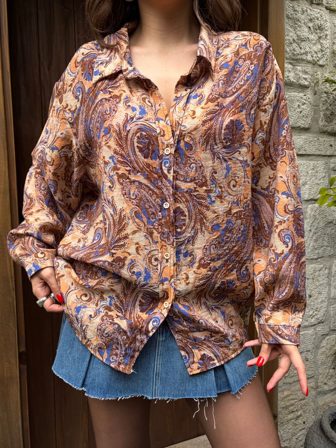 First Angels Smeđa Vintage Paisley Košulja S Gumbima Veleprodaja odjeće Ležerni
