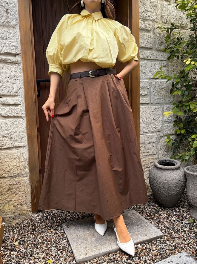 First Angels Rjava Maxi Krilo A line S Visokim Pasom Oblačila na debelo Ležerno