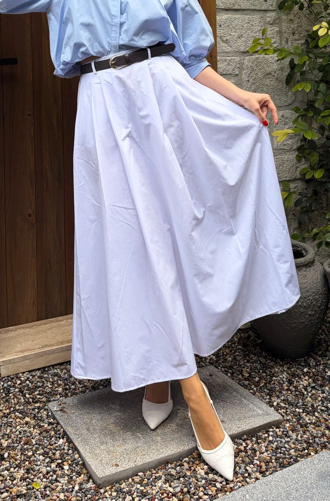 First Angels Бела Раскошена Макси Сукња Са Високим Струком И Косим Џеповима Велепродаја одеће скроман