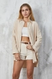 A wholesale clothing model wears fan10246-beige-textured-long-shirt, Turkish wholesale  of 