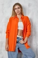 A wholesale clothing model wears fan10249-orange-textured-long-shirt, Turkish wholesale  of 