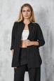 A wholesale clothing model wears fan10250-black-textured-long-shirt, Turkish wholesale  of 