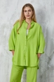 A wholesale clothing model wears fan10251-green-textured-long-shirt, Turkish wholesale  of 