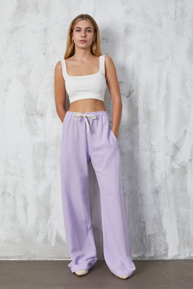 First Angels Pantalone ampio in lino lilla Abbigliamento all'ingrosso Casuale
