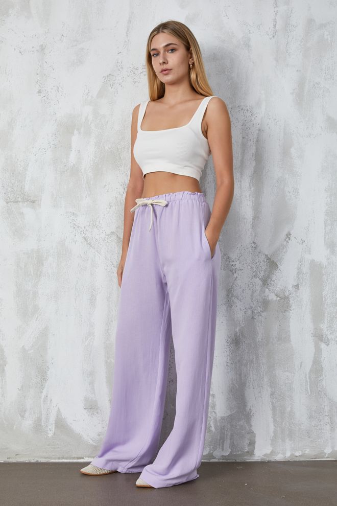 First Angels Lilac Linen Loose Trousers Wholesale Clothing Linen