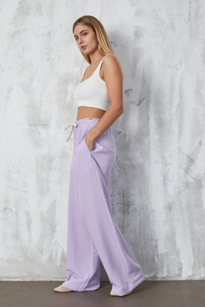 First Angels Lilac Linen Loose Trousers Wholesale Clothing Birthday