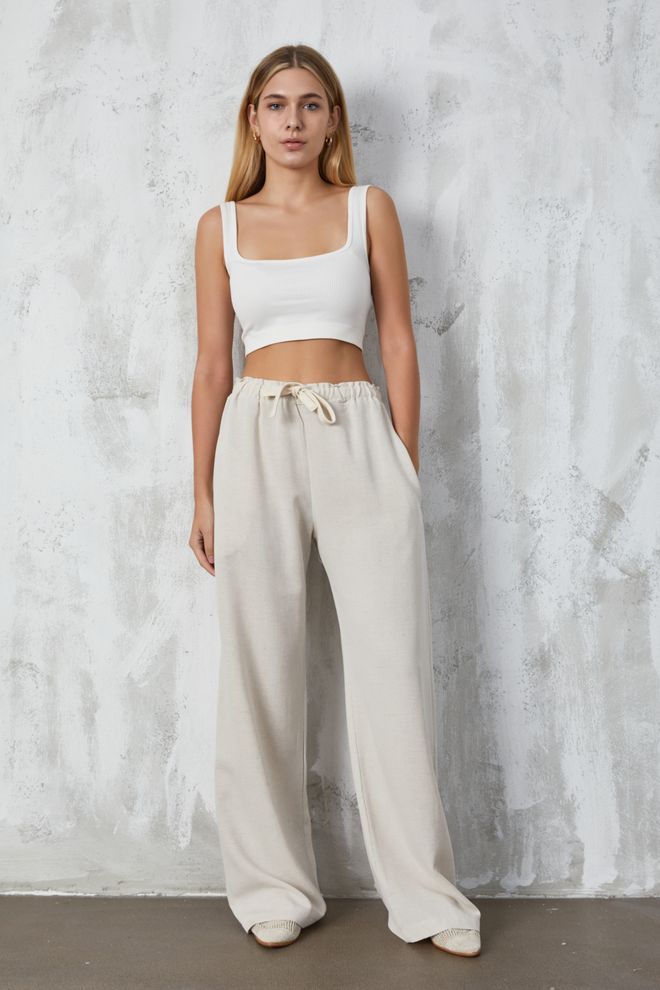 First Angels Φαρδύ Παντελόνι Από Λινό Natur Χονδρικό εμπόριο ενδυμάτων Casual