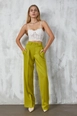 Bir model,  toptan giyim markasının fan10300-green-atlas-fabric-palazzo-trousers toptan  ürününü sergiliyor.