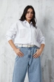 A wholesale clothing model wears fan10320-white-pocket-detailed-shirt, Turkish wholesale  of 