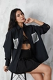 A wholesale clothing model wears fan10321-black-pocket-detailed-shirt, Turkish wholesale  of 