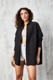 A wholesale clothing model wears fan10382-black-oversize-poplin-shirt, Turkish wholesale  of 