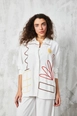 A wholesale clothing model wears fan10387-white-embroidered-shirt, Turkish wholesale  of 