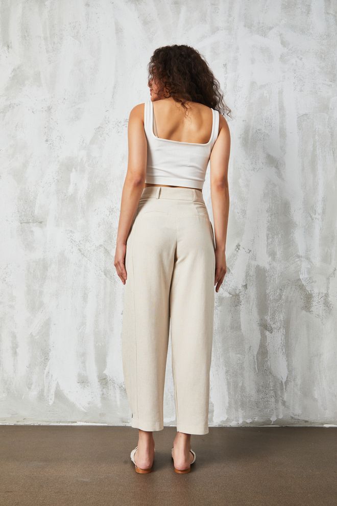 First Angels Natur Button Detailed Linen Trousers Wholesale Clothing Formal