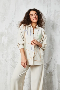 A wholesale clothing model wears fan10427-stone-embroidered-shirt, Turkish wholesale Shirt of First Angels