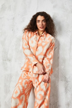 A wholesale clothing model wears fan10430-salmon-patterned-set, Turkish wholesale Suit of First Angels