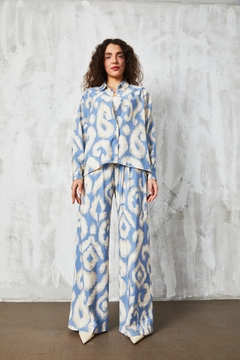 A wholesale clothing model wears fan10432-blue-patterned-suit, Turkish wholesale Suit of First Angels
