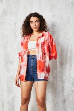 A wholesale clothing model wears fan10444-brick-patterned-shirt, Turkish wholesale Shirt of First Angels