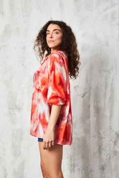 A wholesale clothing model wears fan10444-brick-patterned-shirt, Turkish wholesale Shirt of First Angels