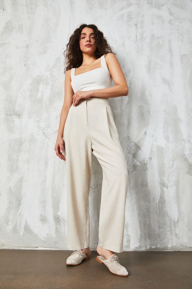 First Angels Natur Linen Trousers Wholesale Clothing Work