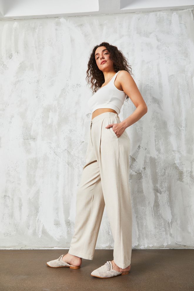 First Angels Natur Linen Trousers Wholesale Clothing Spring