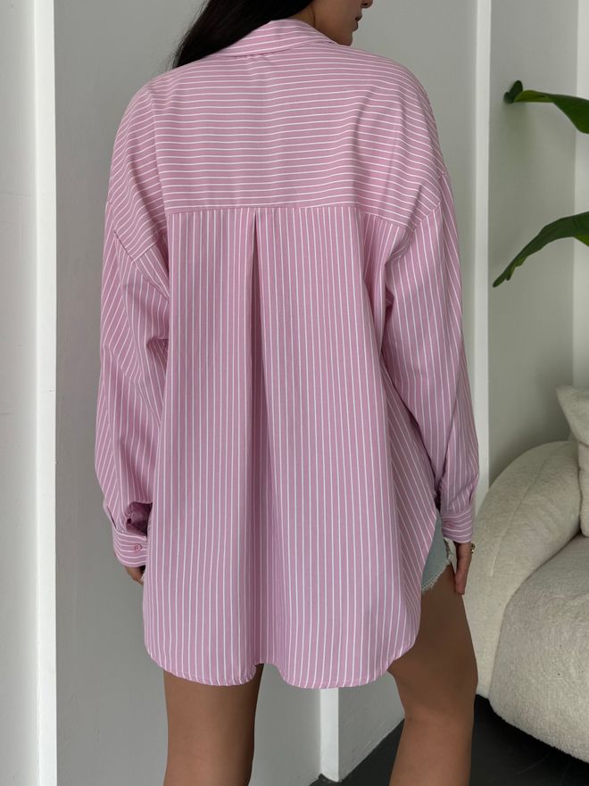 First Angels Pink And White Striped Oversize Pocket Shirt 27135 Wholesale Clothing Formal