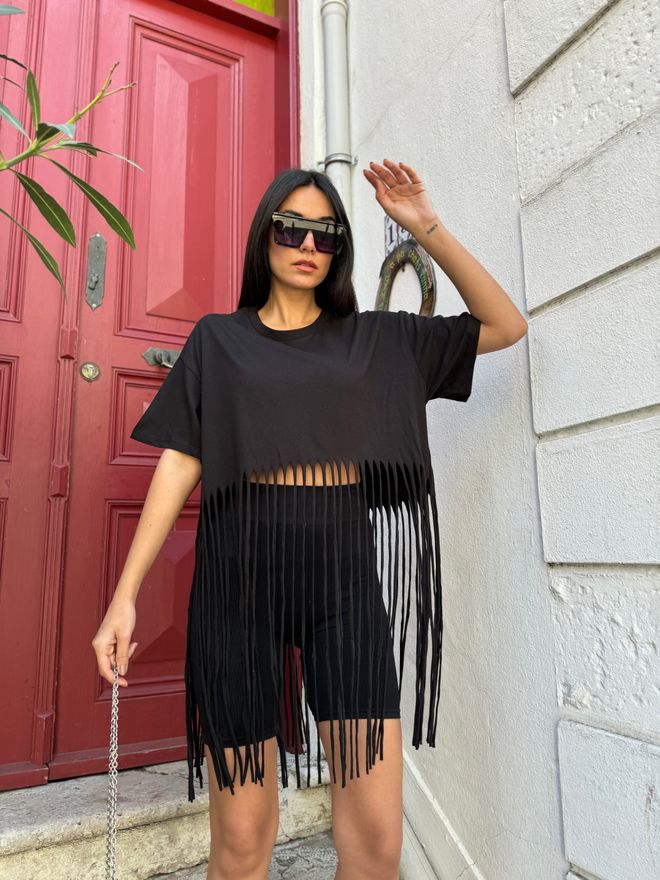 First Angels تي شيرت أسود من القطن الممشط باللون الأسود ملابس بالجملة غير رسمي