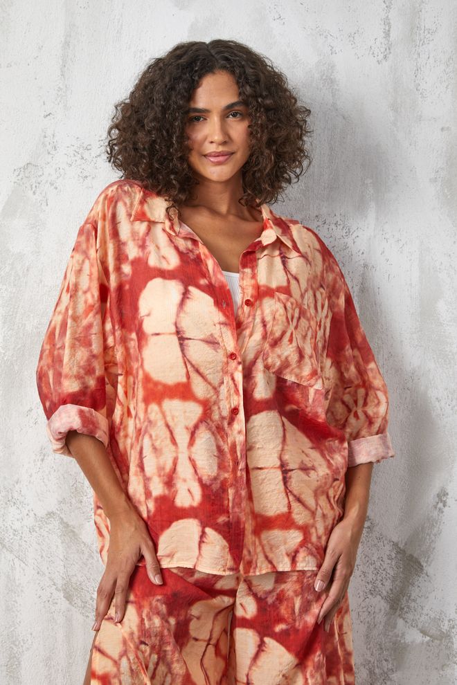 First Angels Голяма Риза С Шарки От Плат Brick Mango Дрехи на едро Найлон