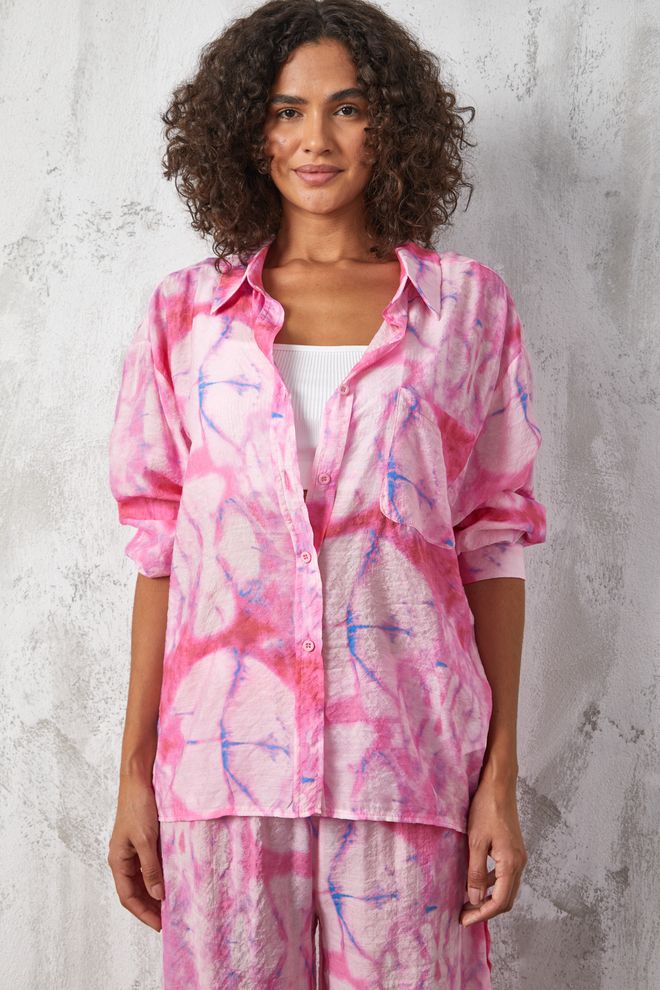 First Angels Camisa Oversize Estampada De Tejido Mango Rosa Ropa al por mayor Casual